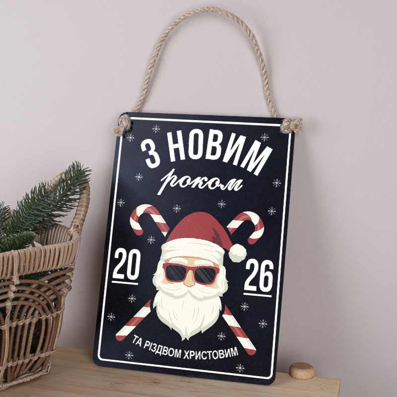 деревянная табличка-постер 30х21см "С новым годом и Рождеством Христовым!" 2026